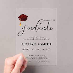 Invitations En Acrylique Maroon moderne Casquette de l'école secondaire de