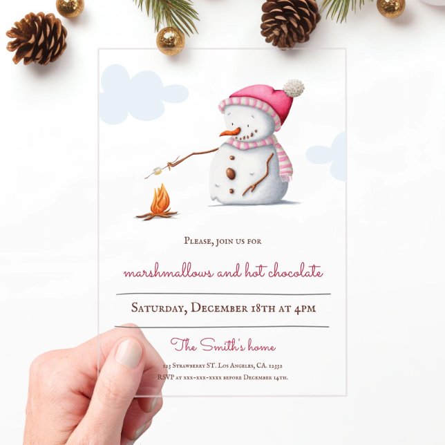 Invitations En Acrylique Marshmallows Hot Chocolat Snowman Holiday (Créateur téléchargé)