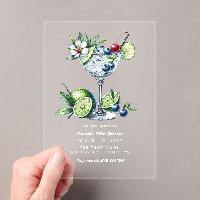 Invitations En Acrylique Martini à la Lime et à la baie tropicale moderne d (In situ (ordinateur de poche))