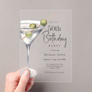 Invitations En Acrylique Martini Cocktail Thème 50ème anniversaire