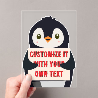 Invitations En Acrylique Mascotte manchot tenant un panneau pour un texte p