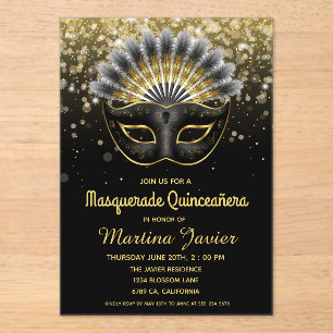 Invitations En Acrylique Masquerade élégante Quinceañera 15e anniversaire