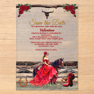 Invitations En Acrylique Masquerade Ranch Quinceañera Fille Glamour Rouge &
