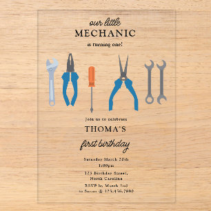 Invitations En Acrylique Mécanicien Automobile Outils Garçon Premier Annive