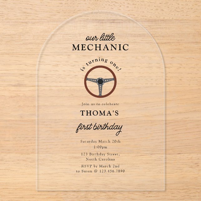 Invitations En Acrylique Mécanique automobile Outils Anniversaire de enfant (Recto)