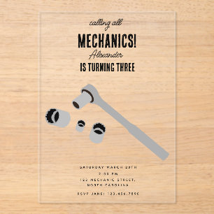 Invitations En Acrylique Mécanique automobile Outils de l'automobile Garçon