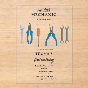 Invitations En Acrylique Mécanique automobile Outils de l'automobile Garçon