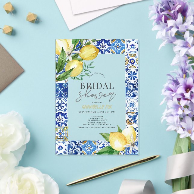 Invitations En Acrylique Mediterranean Blue Tile Citrus Lemon Bridal Shower (Insitu (Mariage))