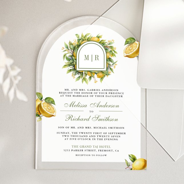 Invitations En Acrylique Mediterranean Lemon Wedding (Créateur téléchargé)