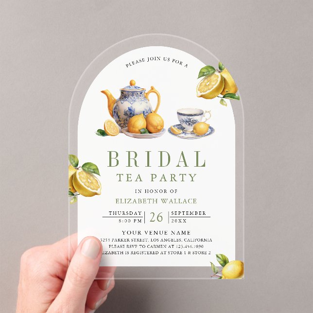 Invitations En Acrylique Mediterranean Tile Lemon Tea Party Bridal Shower (In situ (ordinateur de poche))