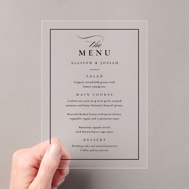 Invitations En Acrylique Menu de mariage noir élégant classique (In situ (ordinateur de poche))