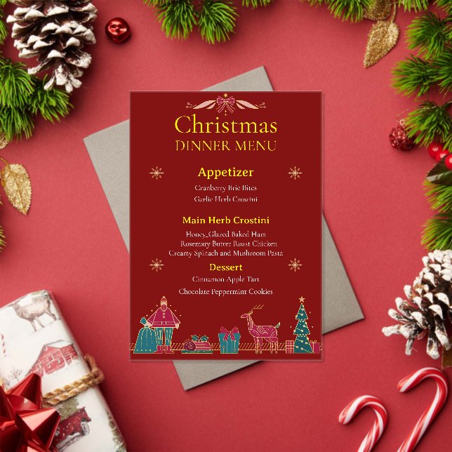 Invitations En Acrylique Menu de Noël Élégant | Rouge et Or Classique (Insitu (vacances))