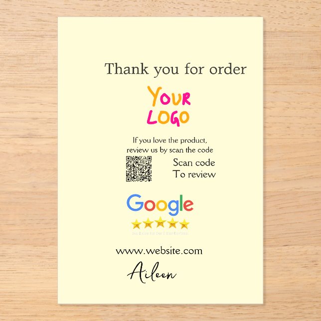 Invitations En Acrylique Merci Google avis scan QR entreprise (Recto)