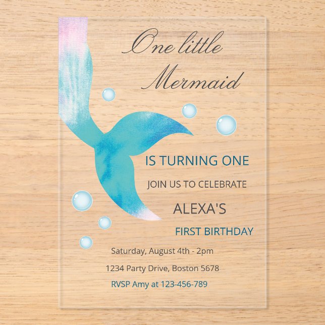 Invitations En Acrylique Mermaid 1st Birthday Under The Sea Mermaid Party  (Recto)