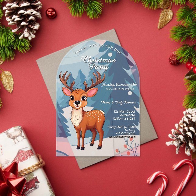 Invitations En Acrylique Merry Christmas Cute Cartoon Reindeer in winter (Insitu (vacances))