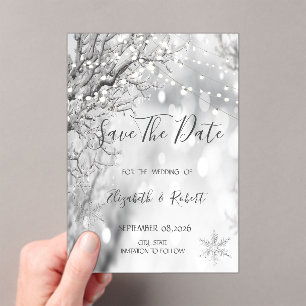 Invitations En Acrylique Merveilleux Hiver, Flocons Sauvegarder La Date