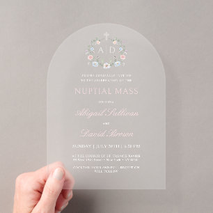 Invitations En Acrylique Messe de mariage cadre floral religieux