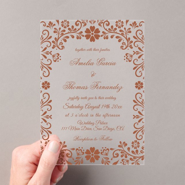 Invitations En Acrylique Mexican Fiesta Terracotta Floral Wedding  (In situ (ordinateur de poche))