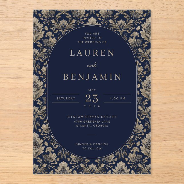 Invitations En Acrylique Midnight Baroque Wedding (Recto)