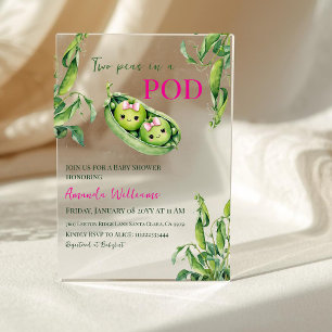 Invitations En Acrylique Mignon Deux Petits Pois Dans Une Cosse Fille Rose 