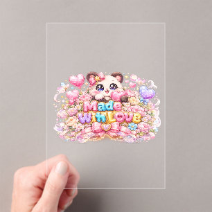 Invitations En Acrylique Mignon Kawaii Fabriqué Avec Amour Chat Nom Pastel 