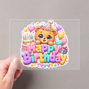 Invitations En Acrylique Mignon Kawaii Joyeux Anniversaire Ours en Peluche 