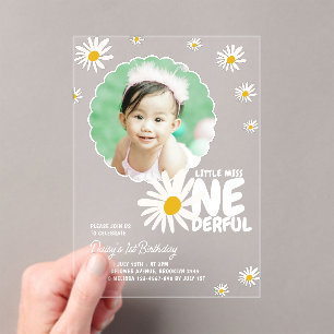 Invitations En Acrylique Mignon Little Miss ONEderful Daisy Photo Anniversa