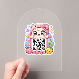 Invitations En Acrylique Mignon personnage de code QR rose Kawaii Floral Pa