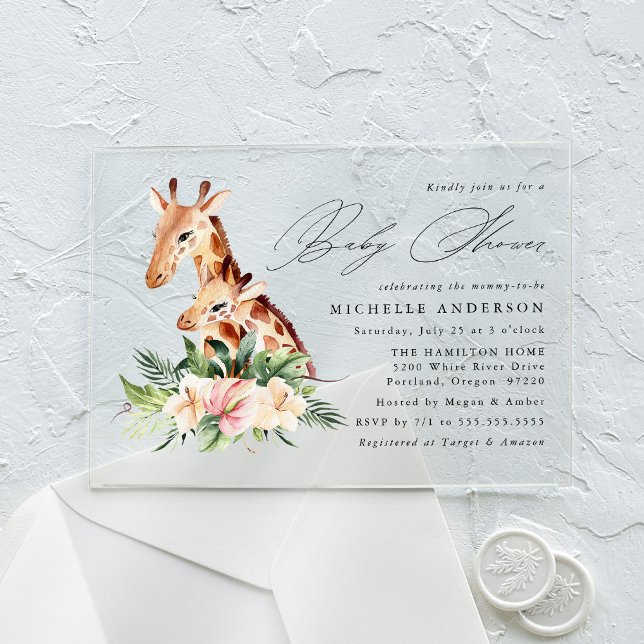 Invitations En Acrylique Mignonne maman et Baby shower bébé Giraffe (Créateur téléchargé)