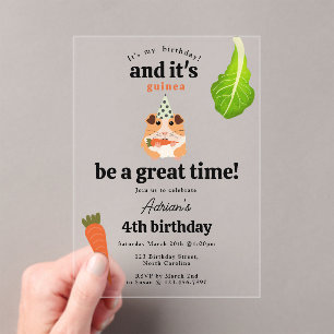 Invitations En Acrylique Mignons Cochons d'Inde Drôles Fête d'Anniversaire