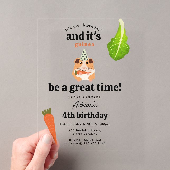 Invitations En Acrylique Mignons Cochons d'Inde Drôles Fête d'Anniversaire  (In situ (ordinateur de poche))