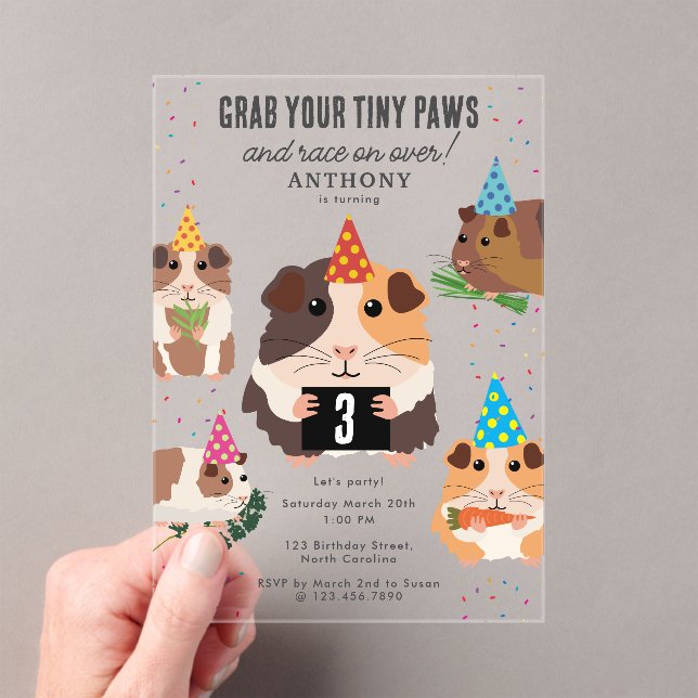 Invitations En Acrylique Mignons Cochons d'Inde Drôles Fête d'Anniversaire  (In situ (ordinateur de poche))