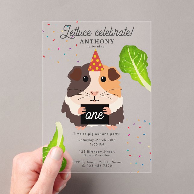 Invitations En Acrylique Mignons Cochons d'Inde Drôles Fête d'Anniversaire  (In situ (ordinateur de poche))