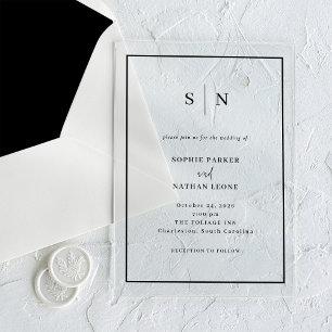 Invitations En Acrylique Minimal et chic   Mariage de la frontière noire