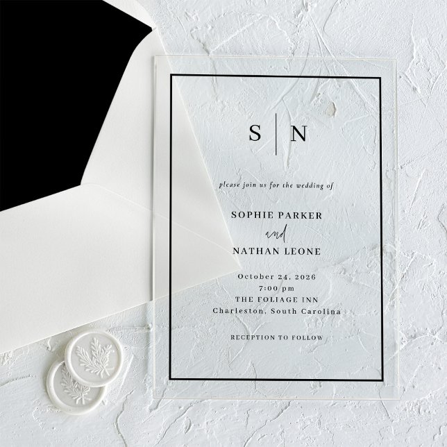 Invitations En Acrylique Minimal et chic | Mariage de la frontière noire (Créateur téléchargé)