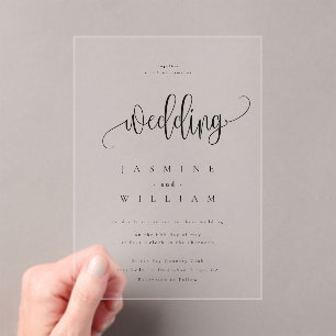 Invitations En Acrylique Minimal et chic   Mariage rouge magenta