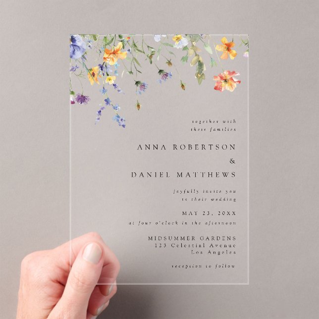 Invitations En Acrylique Minimal Wildflower Wedding (In situ (ordinateur de poche))