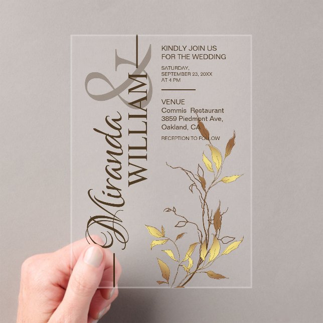 Invitations En Acrylique Minimalist Botanical Gold Wedding (In situ (ordinateur de poche))