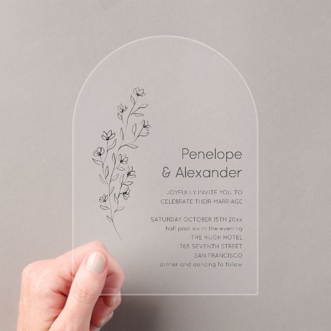 Invitations En Acrylique Minimalist Modern Floral Sketch Elegant Wedding (In situ (ordinateur de poche))