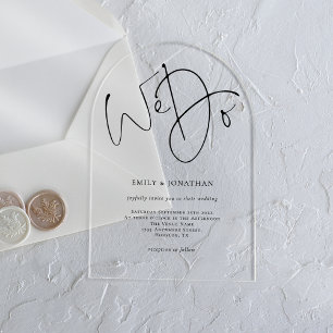 Invitations En Acrylique Minimaliste Écriture Noire Nous Nous Marions