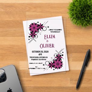 Invitations En Acrylique Minimaliste élégant moderne luxe floral bordeaux