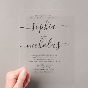 Invitations En Acrylique Minimaliste Fête d'Engagement Clair   Écriture Élé