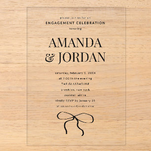Invitations En Acrylique Minimaliste Noir et Blanc avec Ruban de Fiançaille
