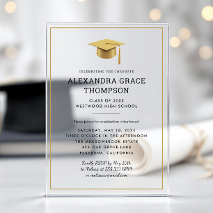 Invitations En Acrylique Minimaliste Or Blanc Moderne Graduation