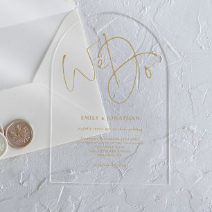 Invitations En Acrylique Minimaliste Or Script Nous Nous Marions