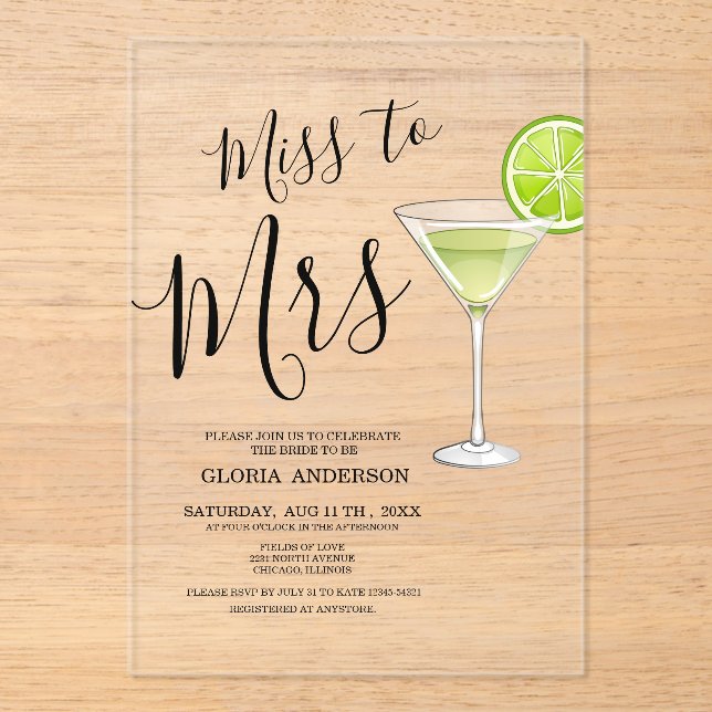 Invitations En Acrylique Miss to Mrs Bridal Shower  (Recto)