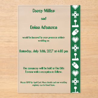 Invitations En Acrylique Mode multijoueur en mariage en acrylique vert