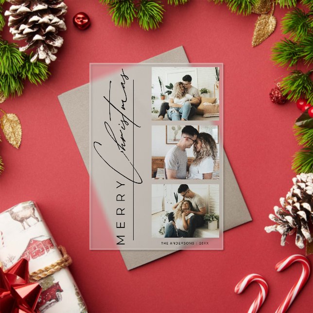Invitations En Acrylique Modern 3 Photo Minimalist Script Christmas Card (Insitu (vacances))