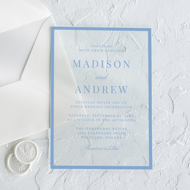 Invitations En Acrylique Modern Blue Border Wedding (Créateur téléchargé)