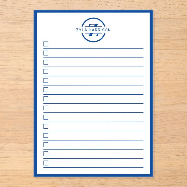 Invitations En Acrylique Modern Blue Monogram Name To Do List (Recto)